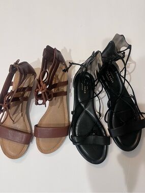 Cole Haan Black and Brown Lace-Up Gladiator Sandals - Strappy Leather
